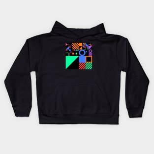 Colorful Neo Geo Squares Triangles and Circles in Black Green Yellow Blue Red Kids Hoodie